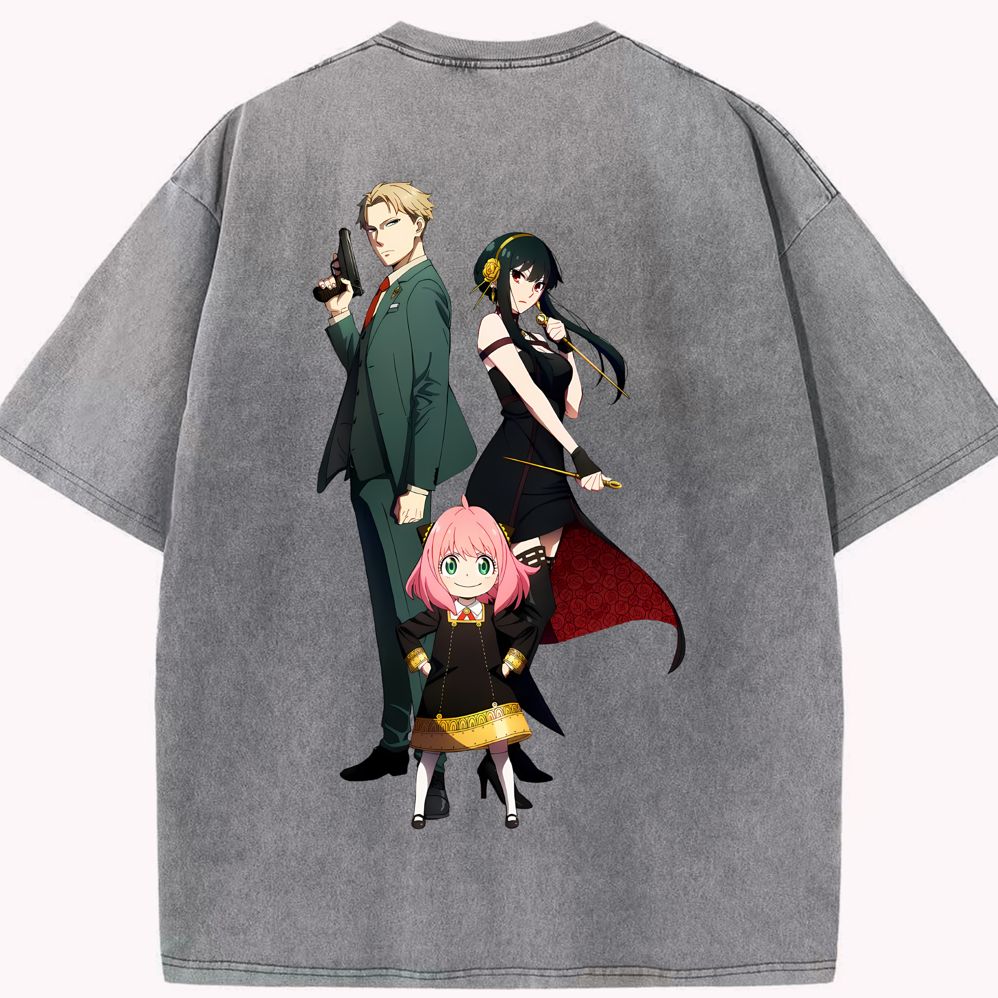 （画像用） SPY×FAMILY间谍家家酒 綿100% ヴィンテージ風 半袖Tシャツ（背面プリント）