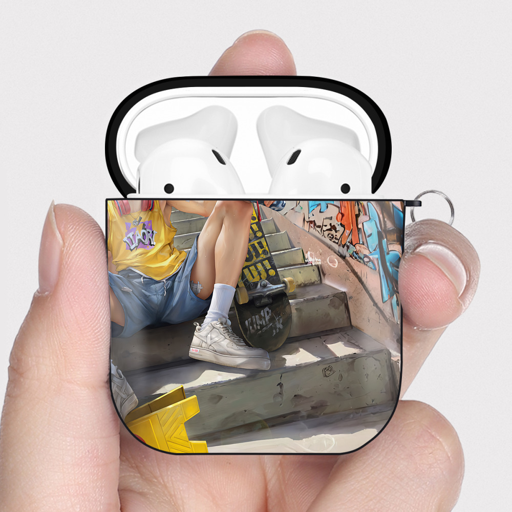 （画像用） SPY×FAMILY间谍家家酒 AirPods 第2世代保護ケース ハードシェル ブラック 耐衝撃・防指紋・カラビナ付き