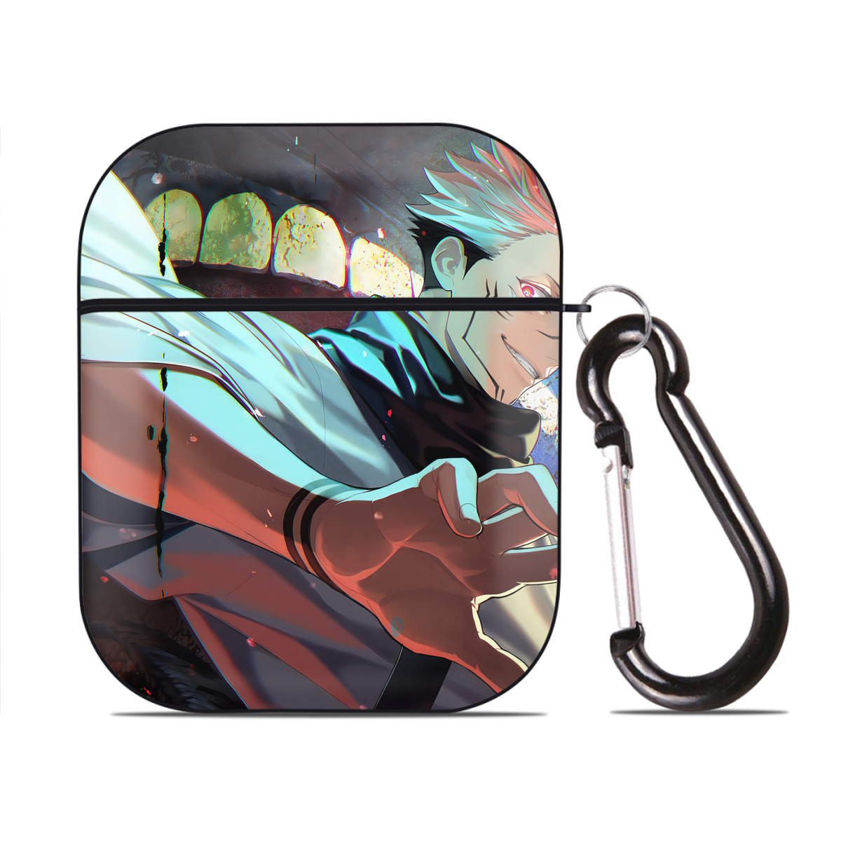 （画像用） SPY×FAMILY间谍家家酒 AirPods 第2世代保護ケース ハードシェル ブラック 耐衝撃・防指紋・カラビナ付き