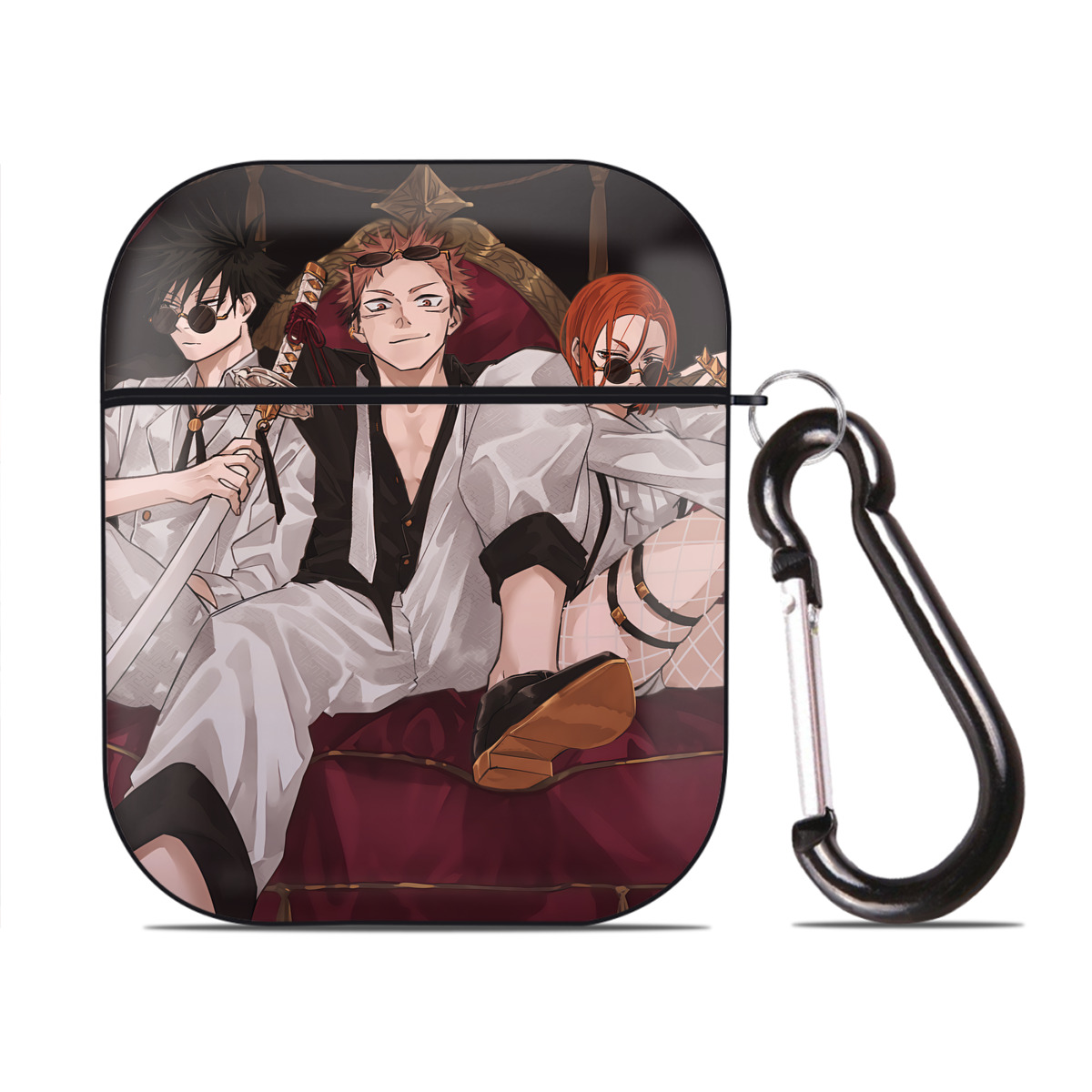 （画像用） SPY×FAMILY间谍家家酒 AirPods 第2世代保護ケース ハードシェル ブラック 耐衝撃・防指紋・カラビナ付き