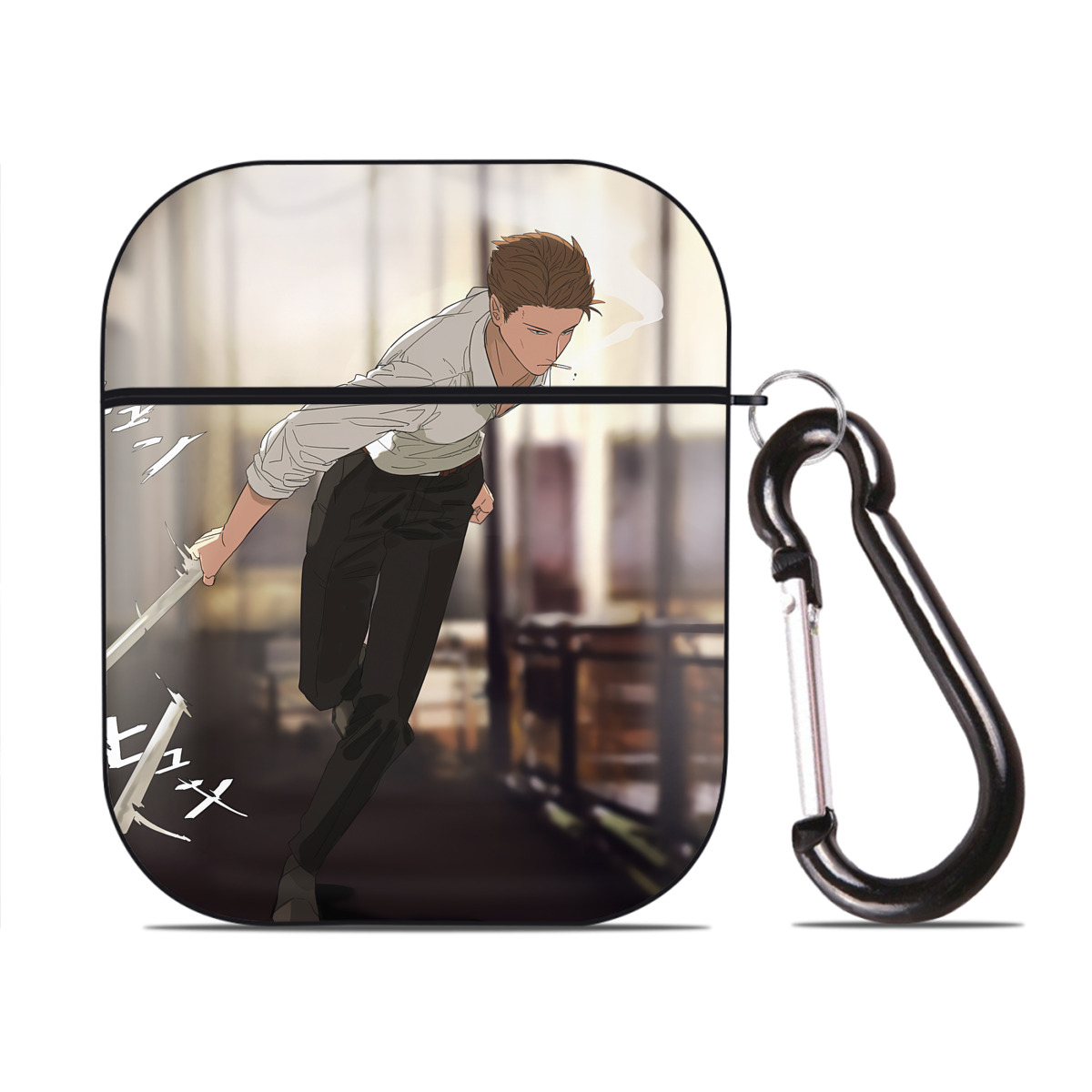 （画像用） SPY×FAMILY间谍家家酒 AirPods 第2世代保護ケース ハードシェル ブラック 耐衝撃・防指紋・カラビナ付き