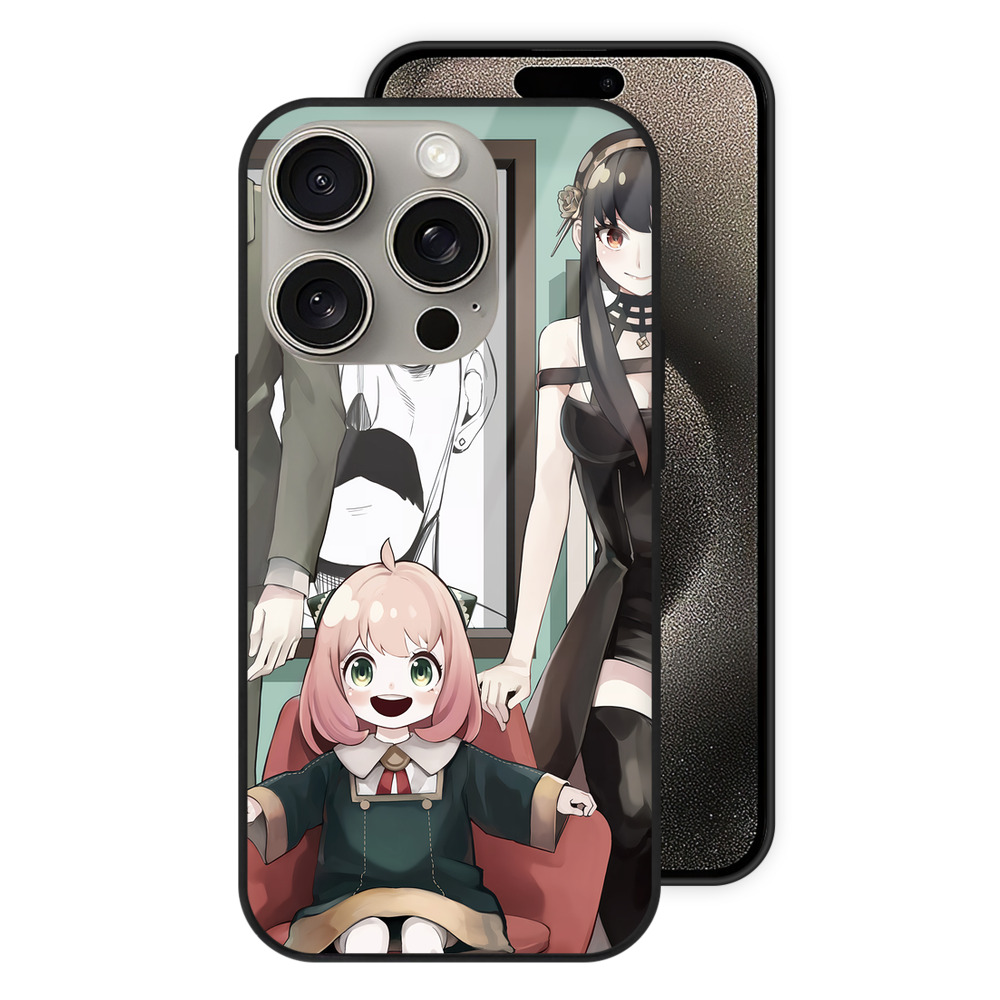 （画像用） SPY×FAMILY间谍家家酒 【iPhone15Pro対応】スマホケース 耐衝撃＆黄変防止 背面ガラス