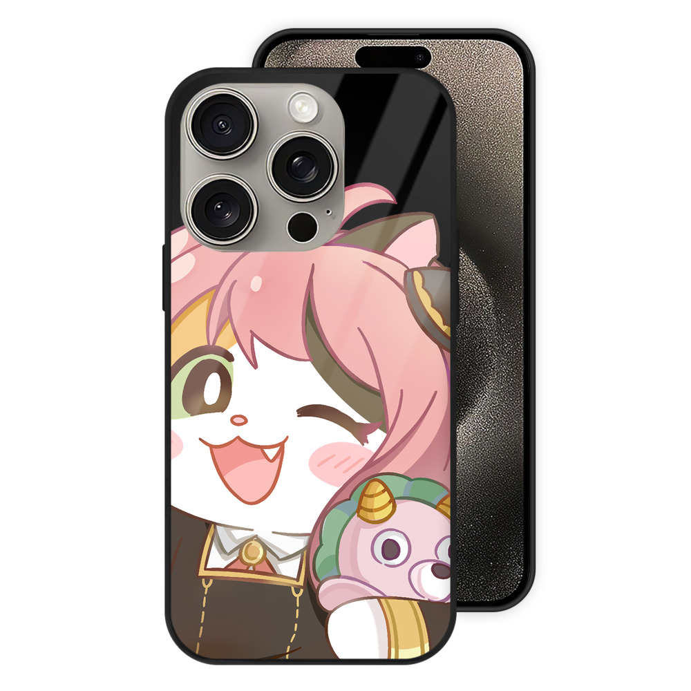 （画像用） SPY×FAMILY间谍家家酒 【iPhone15Pro対応】スマホケース 耐衝撃＆黄変防止 背面ガラス