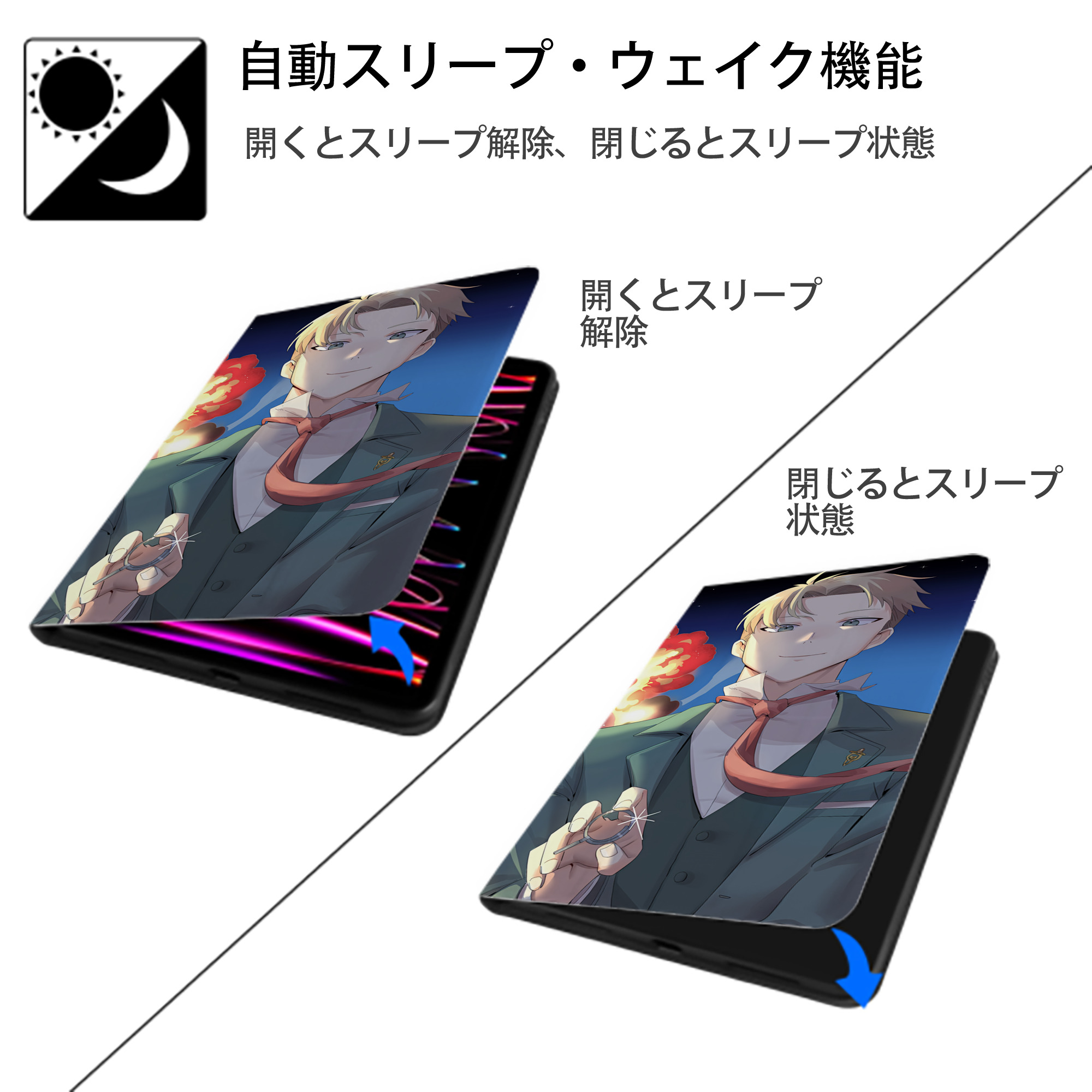 SPY×FAMILY间谍家家酒 IPad ケース ブック型 PUレザー TPU 耐衝撃 軽量 薄型 ペン収納なし 全面保護 IPad 各モデル対応