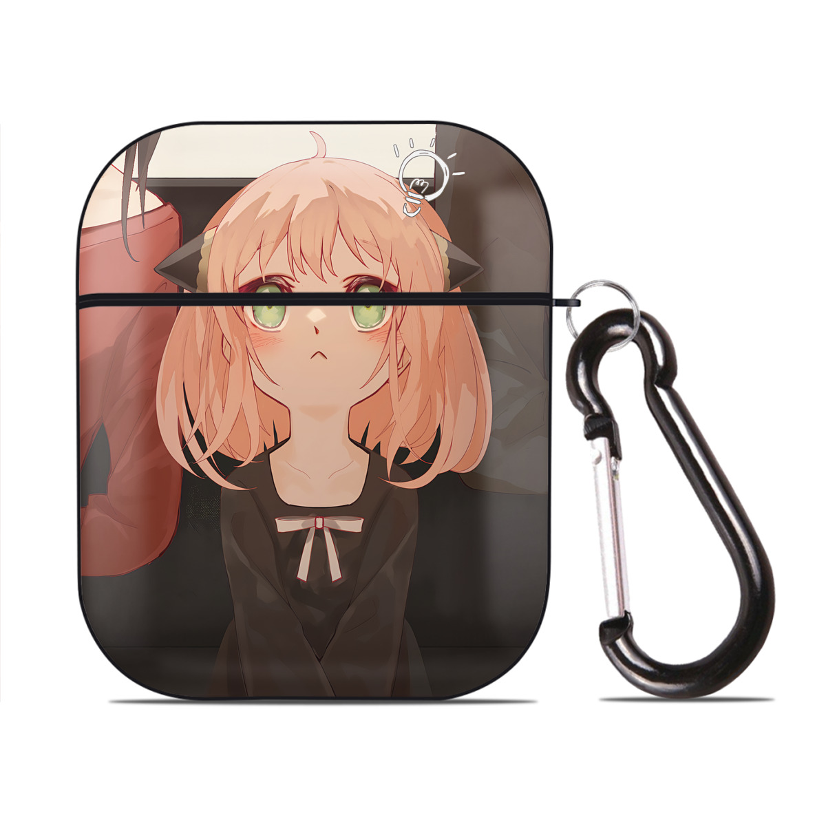 （画像用） SPY×FAMILY间谍家家酒 AirPods 第2世代保護ケース ハードシェル ブラック 耐衝撃・防指紋・カラビナ付き