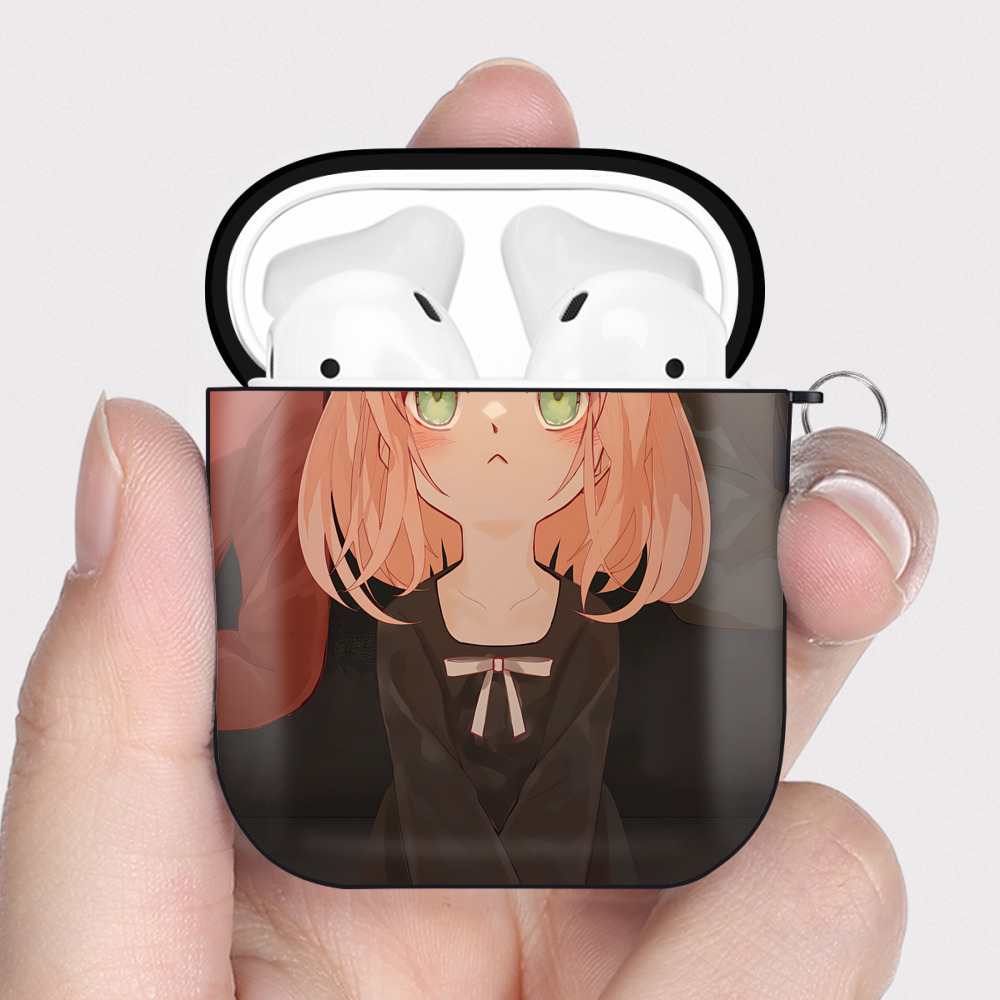 （画像用） SPY×FAMILY间谍家家酒 AirPods 第2世代保護ケース ハードシェル ブラック 耐衝撃・防指紋・カラビナ付き