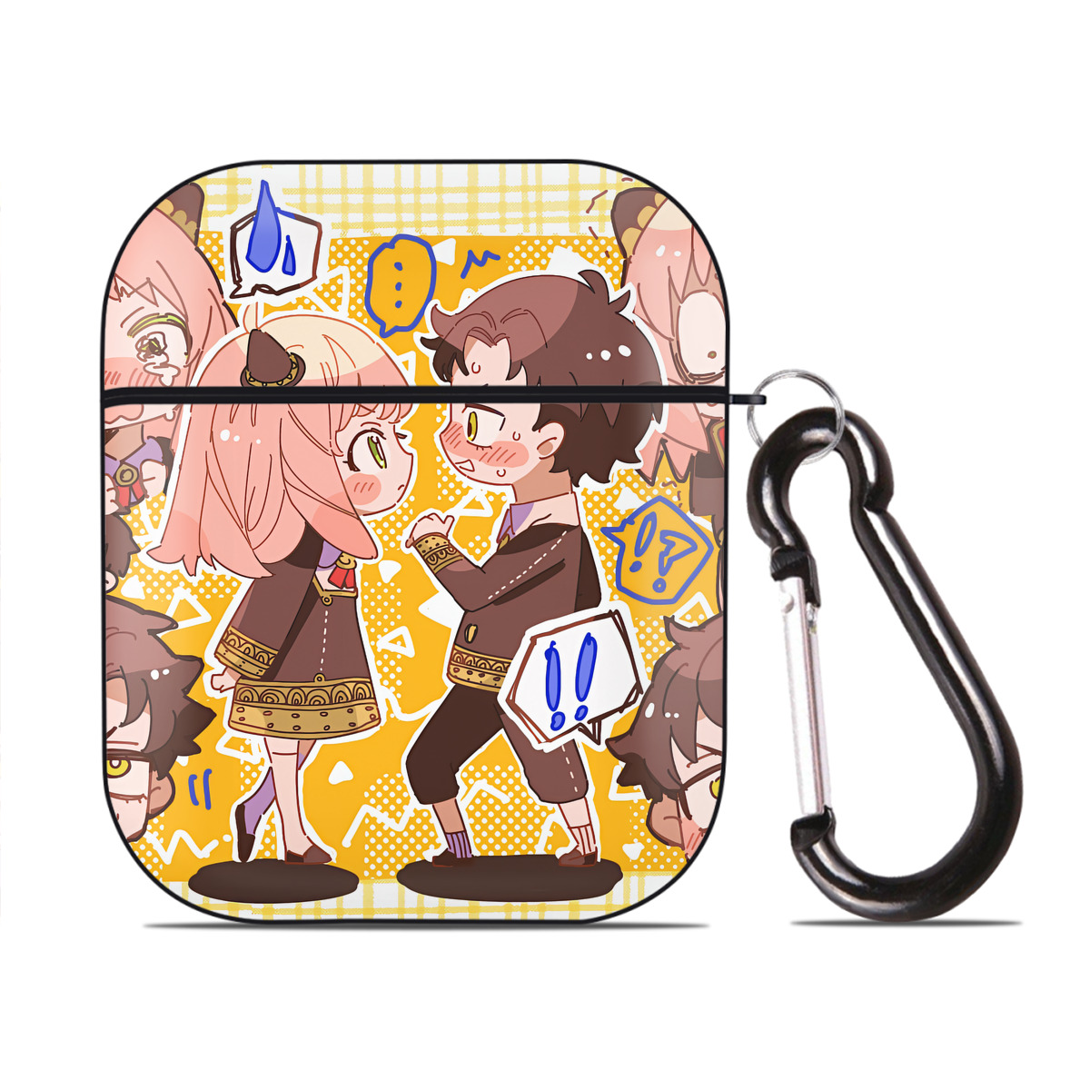 （画像用） SPY×FAMILY间谍家家酒 AirPods 第2世代保護ケース ハードシェル ブラック 耐衝撃・防指紋・カラビナ付き