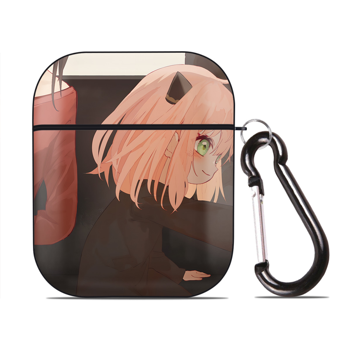 （画像用） SPY×FAMILY间谍家家酒 AirPods 第2世代保護ケース ハードシェル ブラック 耐衝撃・防指紋・カラビナ付き