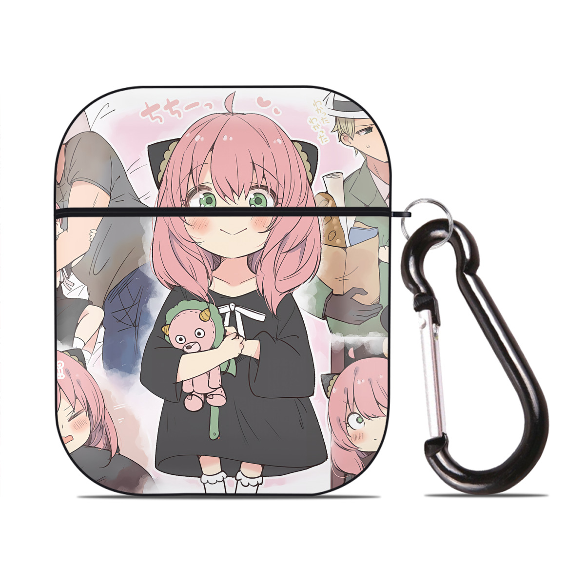 （画像用） SPY×FAMILY间谍家家酒 AirPods 第2世代保護ケース ハードシェル ブラック 耐衝撃・防指紋・カラビナ付き