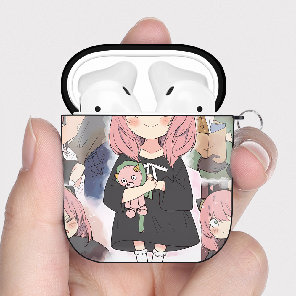 （画像用） SPY×FAMILY间谍家家酒 AirPods 第2世代保護ケース ハードシェル ブラック 耐衝撃・防指紋・カラビナ付き