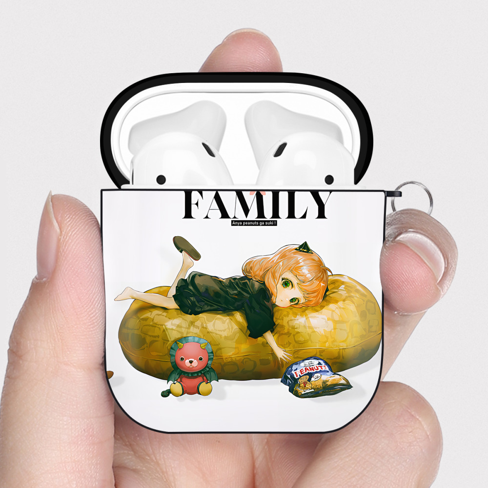 （画像用） SPY×FAMILY间谍家家酒 AirPods 第2世代保護ケース ハードシェル ブラック 耐衝撃・防指紋・カラビナ付き