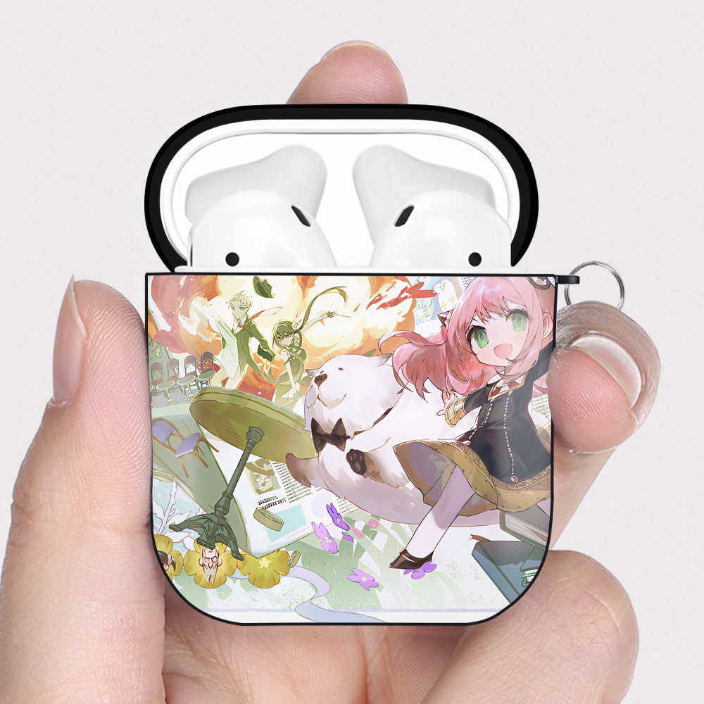 （画像用） SPY×FAMILY间谍家家酒 AirPods 第2世代保護ケース ハードシェル ブラック 耐衝撃・防指紋・カラビナ付き