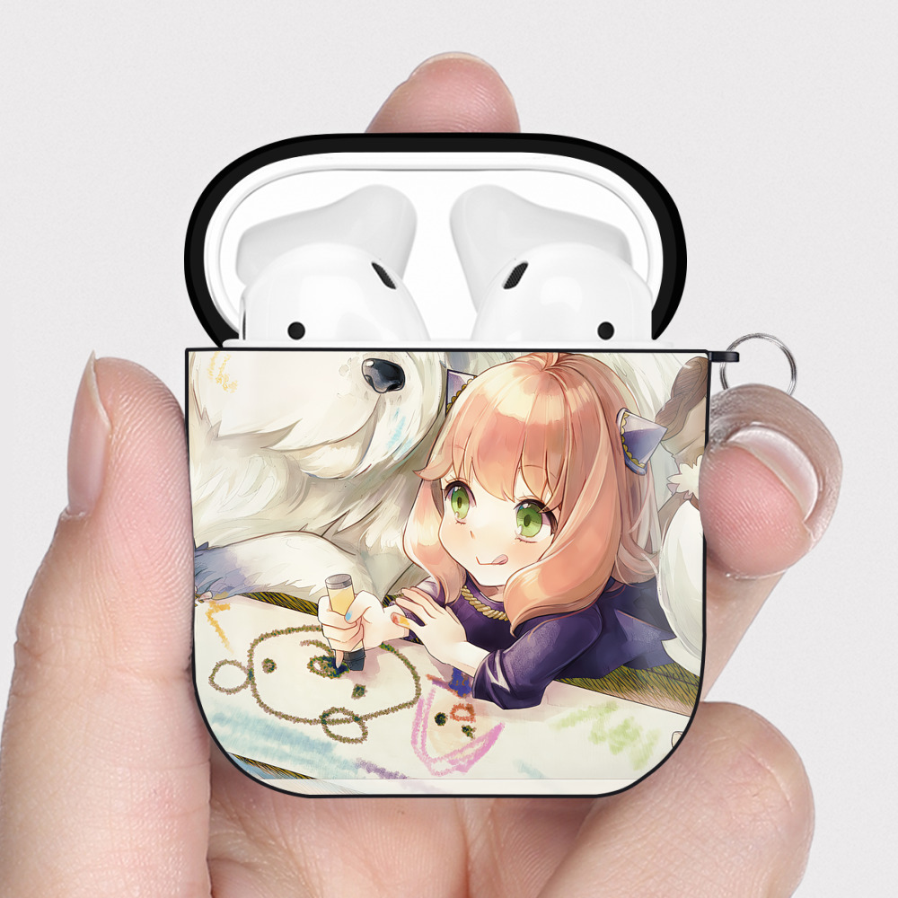 （画像用） SPY×FAMILY间谍家家酒 AirPods 第2世代保護ケース ハードシェル ブラック 耐衝撃・防指紋・カラビナ付き