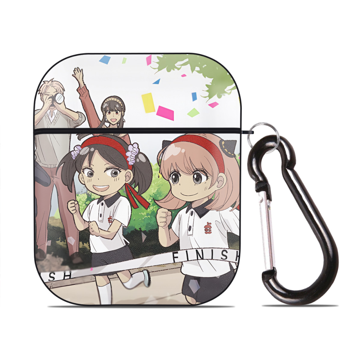 （画像用） SPY×FAMILY间谍家家酒 AirPods 第2世代保護ケース ハードシェル ブラック 耐衝撃・防指紋・カラビナ付き