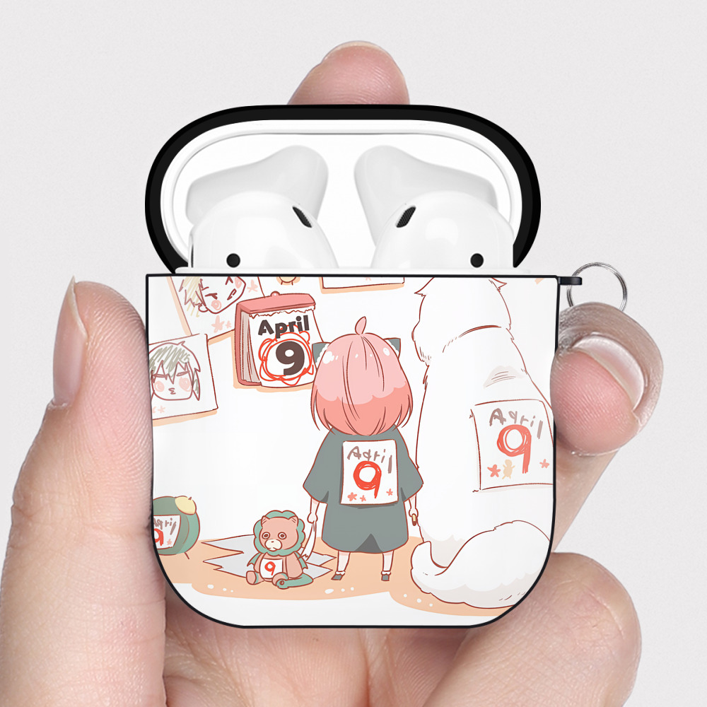 （画像用） SPY×FAMILY间谍家家酒 AirPods 第2世代保護ケース ハードシェル ブラック 耐衝撃・防指紋・カラビナ付き