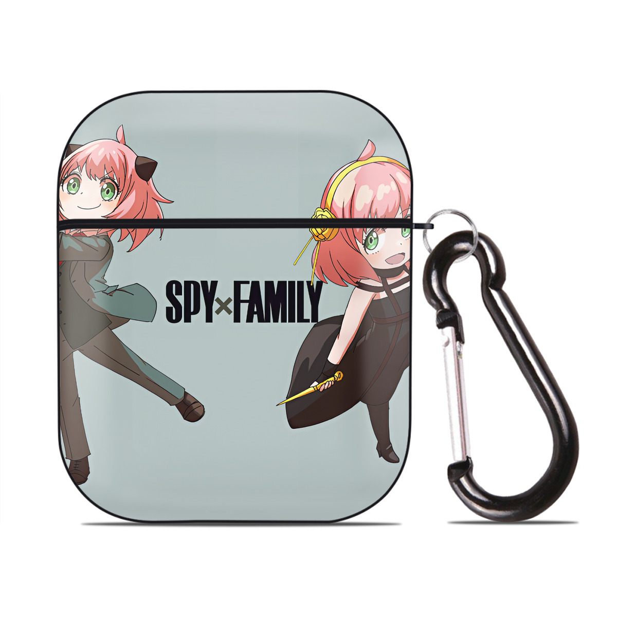 （画像用） SPY×FAMILY间谍家家酒 AirPods 第2世代保護ケース ハードシェル ブラック 耐衝撃・防指紋・カラビナ付き