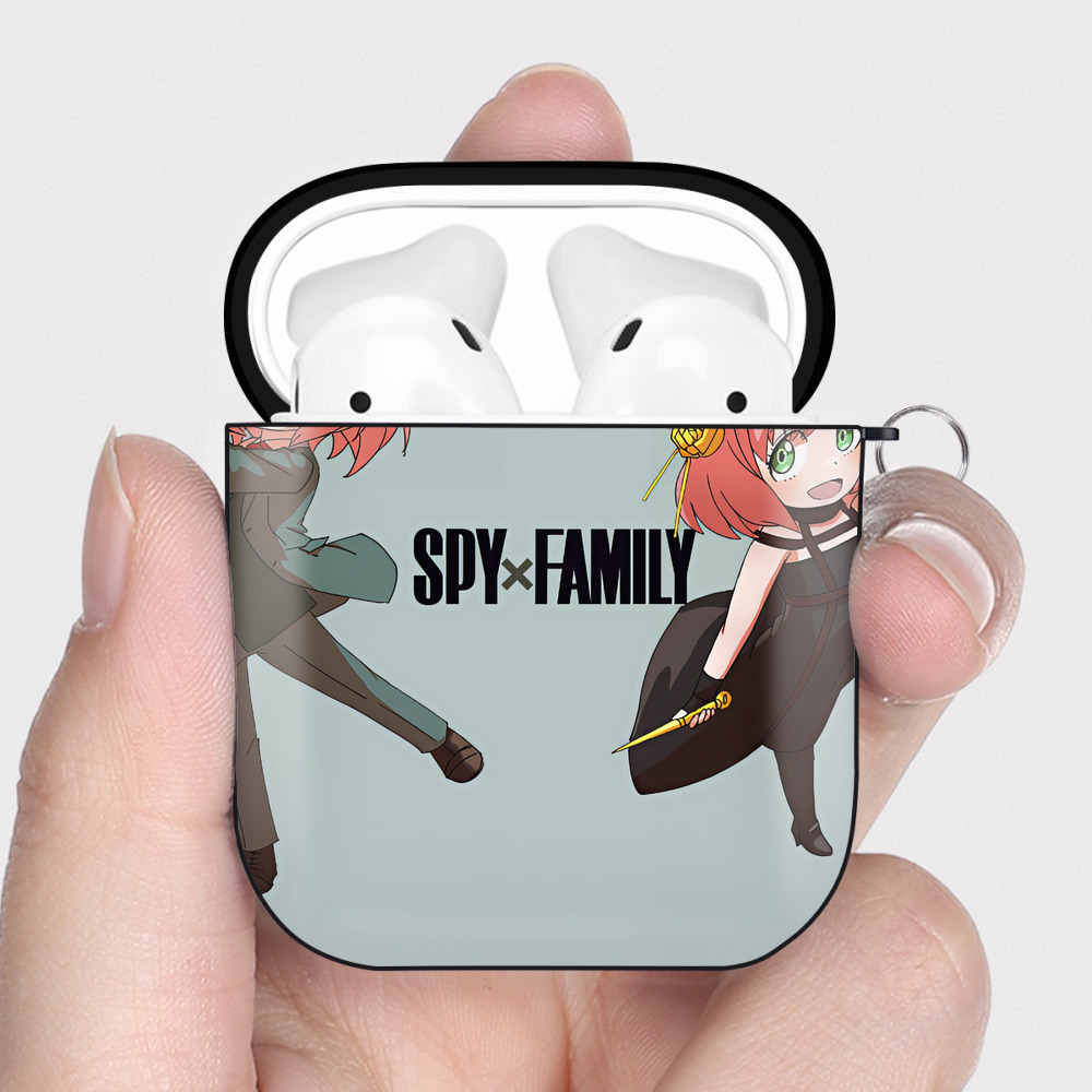 （画像用） SPY×FAMILY间谍家家酒 AirPods 第2世代保護ケース ハードシェル ブラック 耐衝撃・防指紋・カラビナ付き