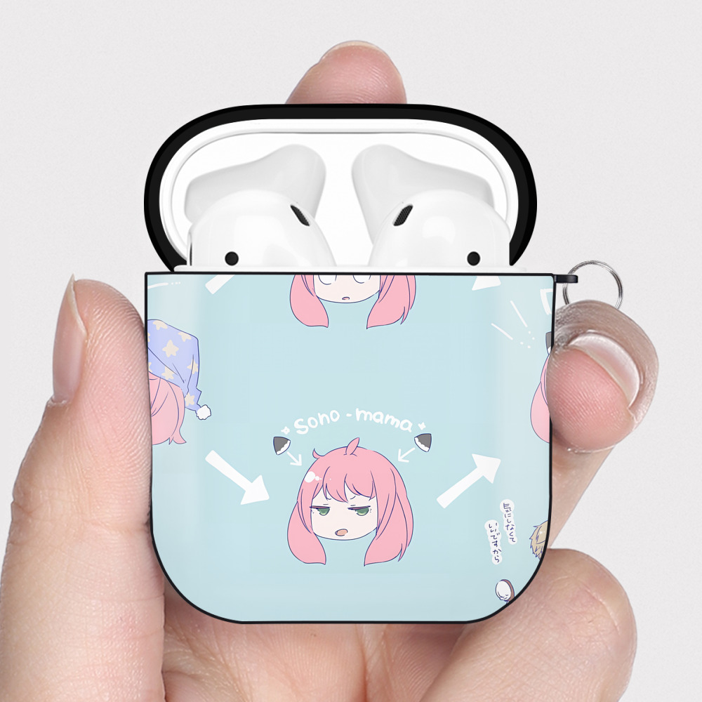 （画像用） SPY×FAMILY间谍家家酒 AirPods 第2世代保護ケース ハードシェル ブラック 耐衝撃・防指紋・カラビナ付き