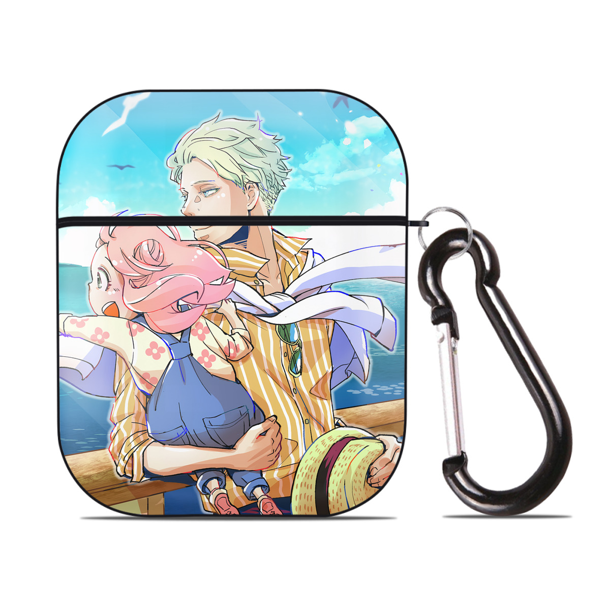（画像用） SPY×FAMILY间谍家家酒 AirPods 第2世代保護ケース ハードシェル ブラック 耐衝撃・防指紋・カラビナ付き