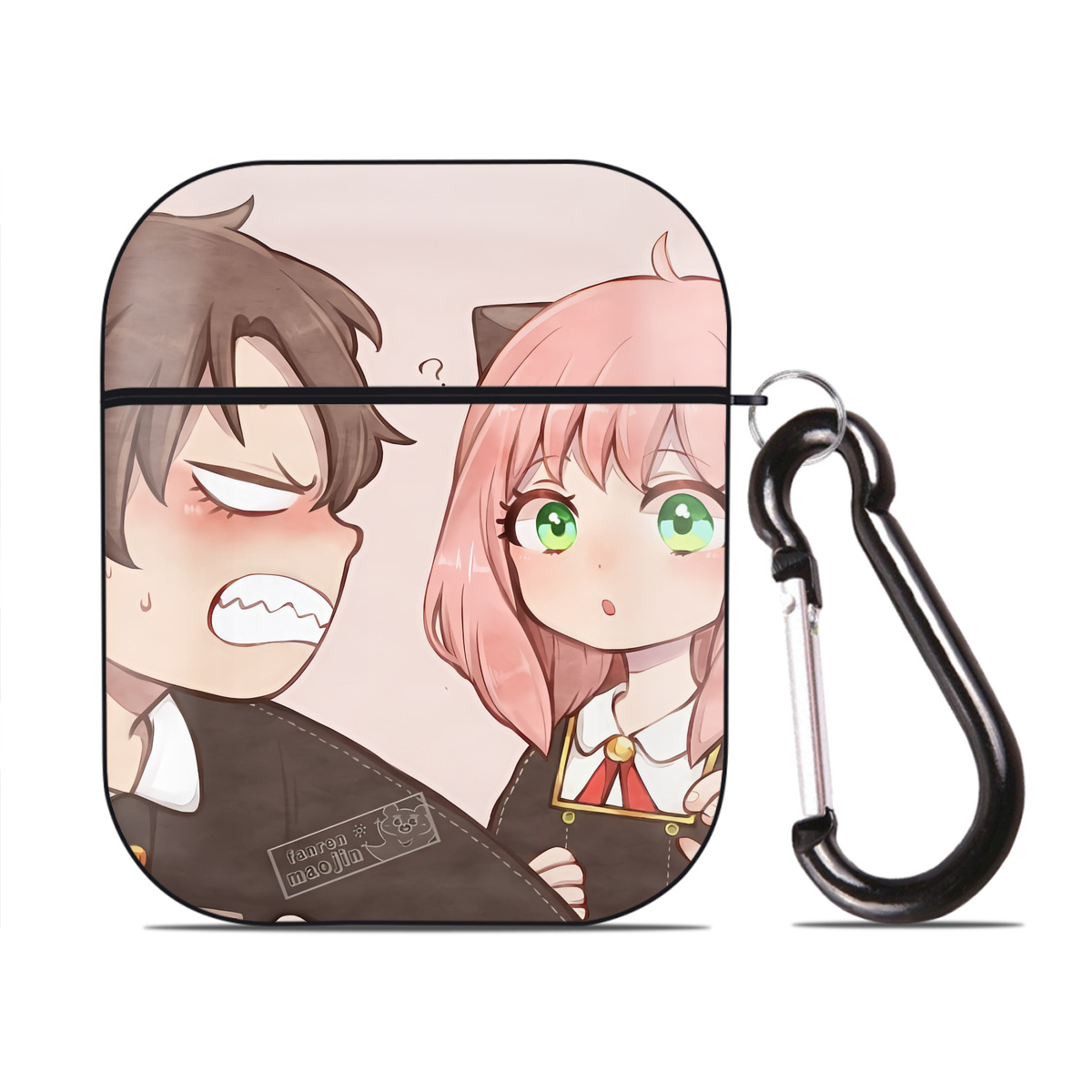 （画像用） SPY×FAMILY间谍家家酒 AirPods 第2世代保護ケース ハードシェル ブラック 耐衝撃・防指紋・カラビナ付き