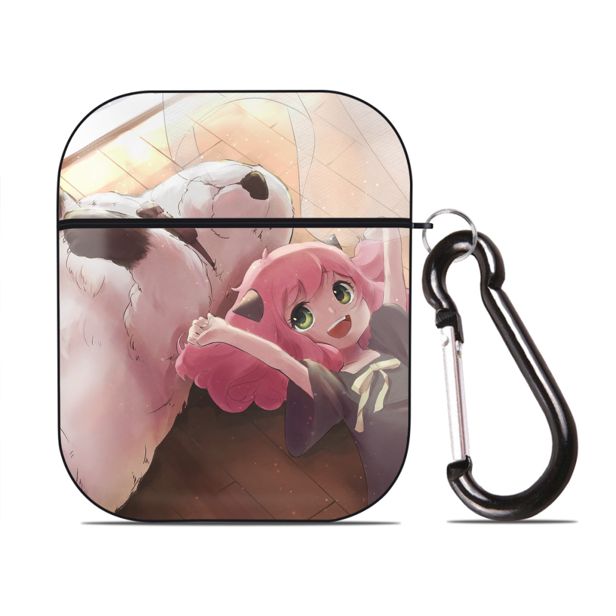 （画像用） SPY×FAMILY间谍家家酒 AirPods 第2世代保護ケース ハードシェル ブラック 耐衝撃・防指紋・カラビナ付き