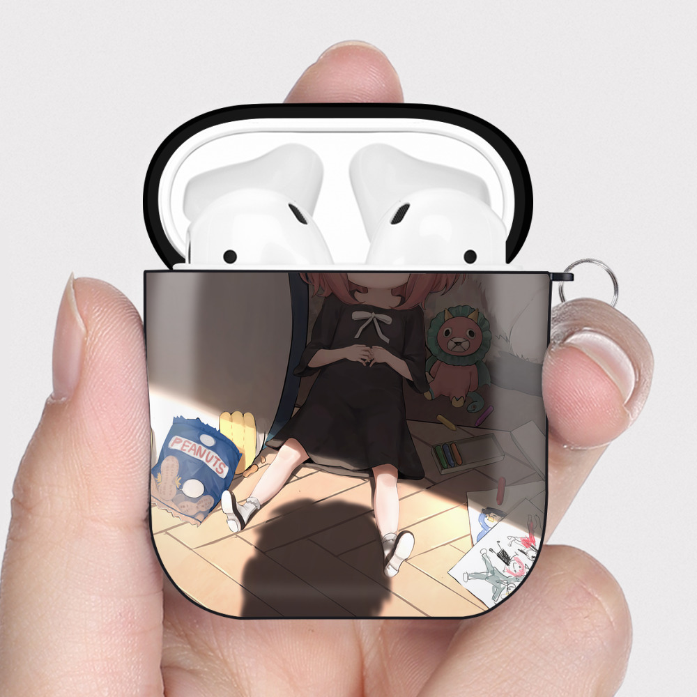 （画像用） SPY×FAMILY间谍家家酒 AirPods 第2世代保護ケース ハードシェル ブラック 耐衝撃・防指紋・カラビナ付き