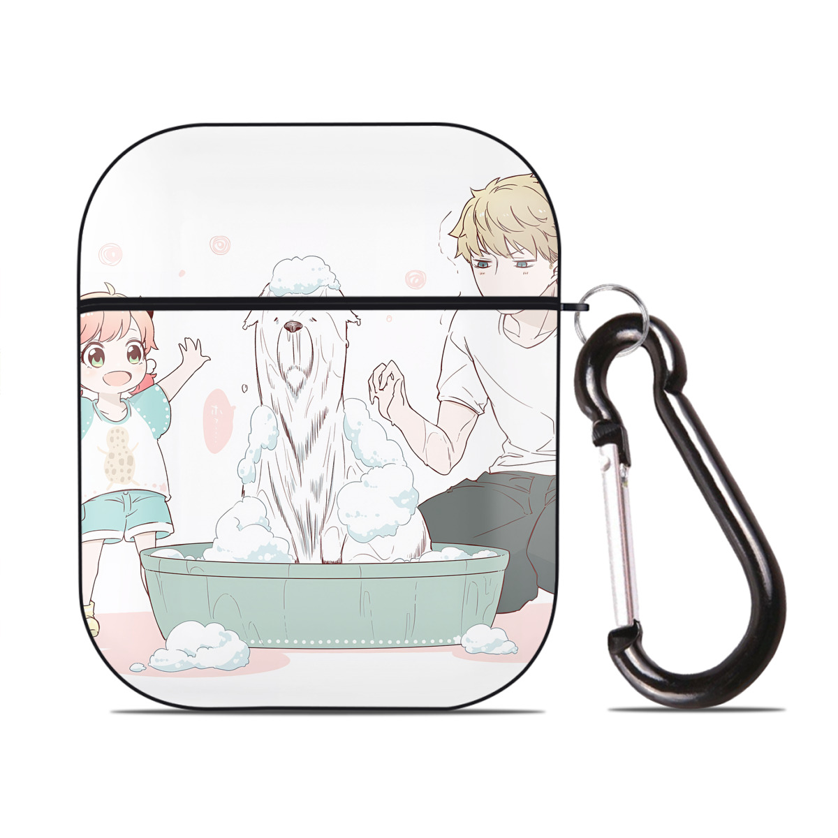 （画像用） SPY×FAMILY间谍家家酒 AirPods 第2世代保護ケース ハードシェル ブラック 耐衝撃・防指紋・カラビナ付き