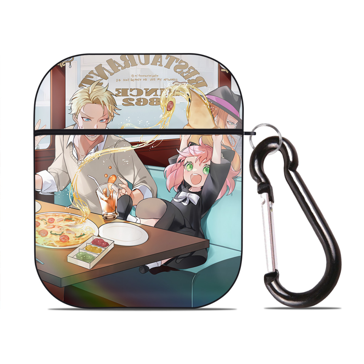 （画像用） SPY×FAMILY间谍家家酒 AirPods 第2世代保護ケース ハードシェル ブラック 耐衝撃・防指紋・カラビナ付き