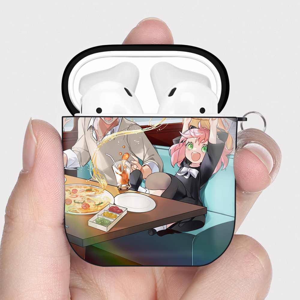 （画像用） SPY×FAMILY间谍家家酒 AirPods 第2世代保護ケース ハードシェル ブラック 耐衝撃・防指紋・カラビナ付き
