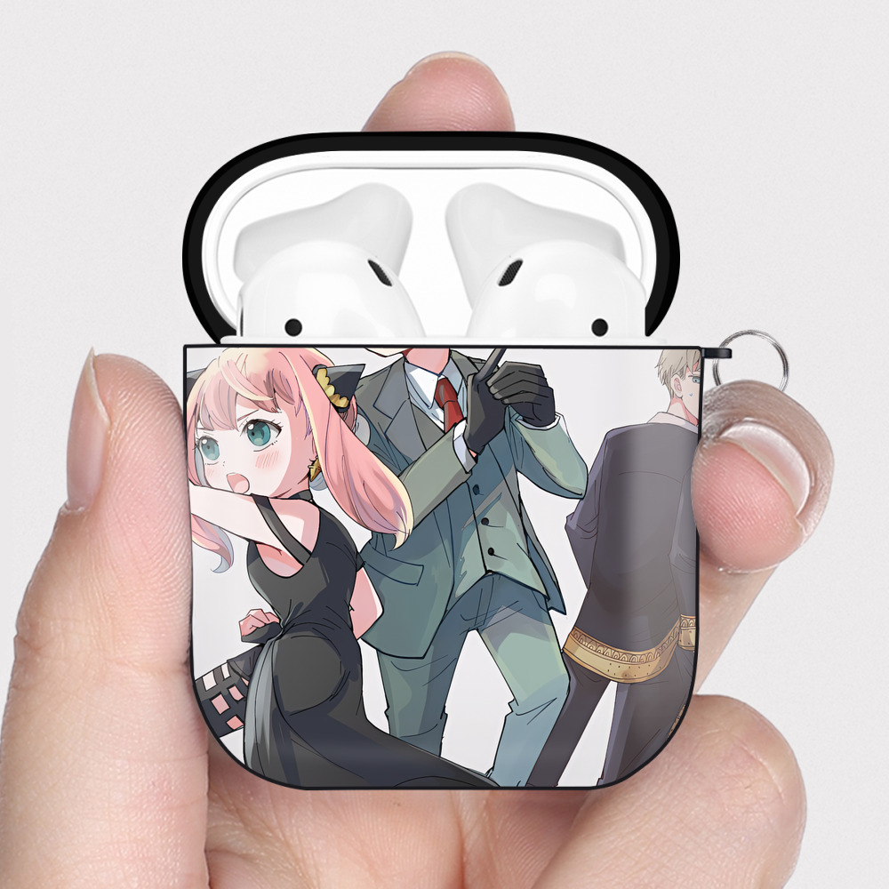 （画像用） SPY×FAMILY间谍家家酒 AirPods 第2世代保護ケース ハードシェル ブラック 耐衝撃・防指紋・カラビナ付き