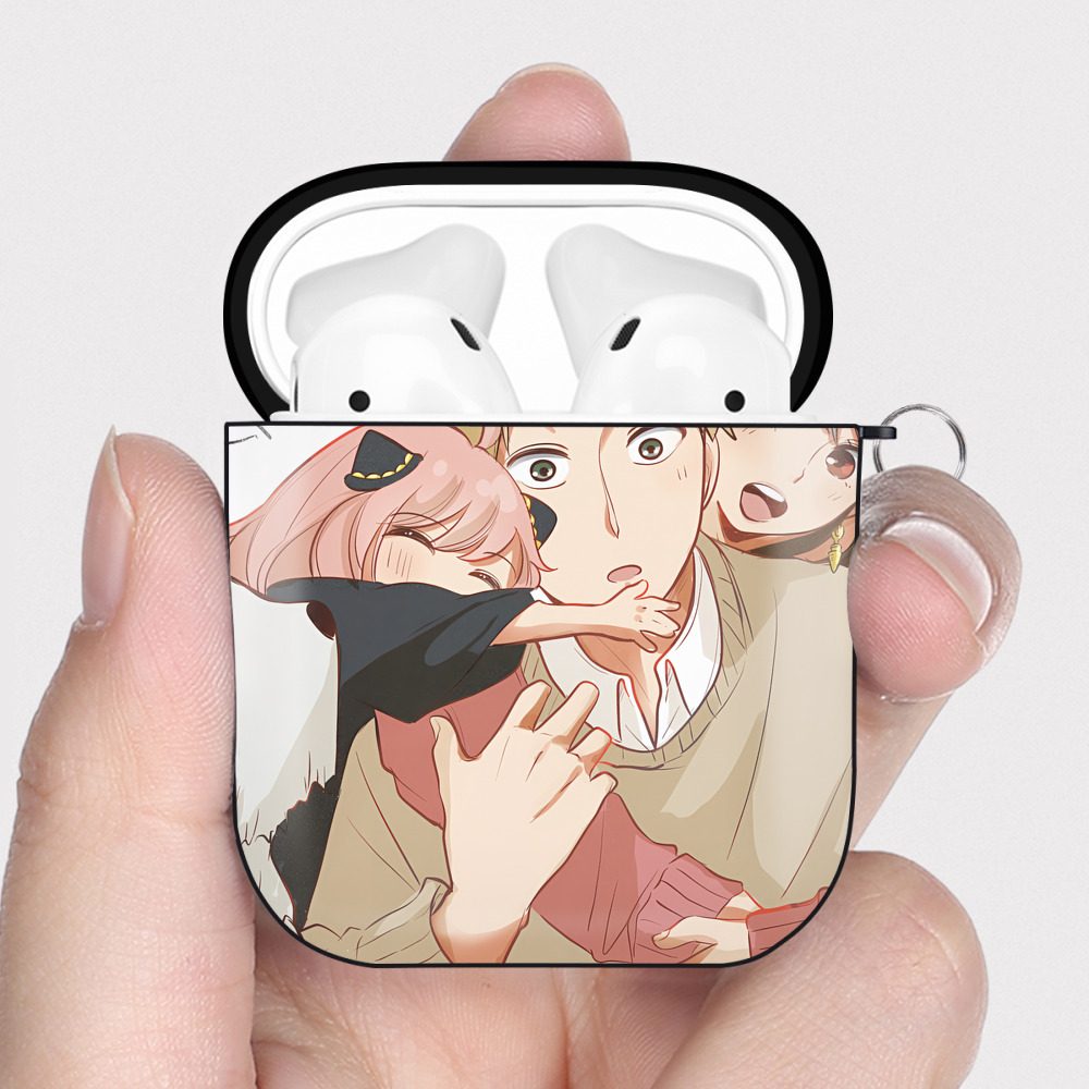 （画像用） SPY×FAMILY间谍家家酒 AirPods 第2世代保護ケース ハードシェル ブラック 耐衝撃・防指紋・カラビナ付き