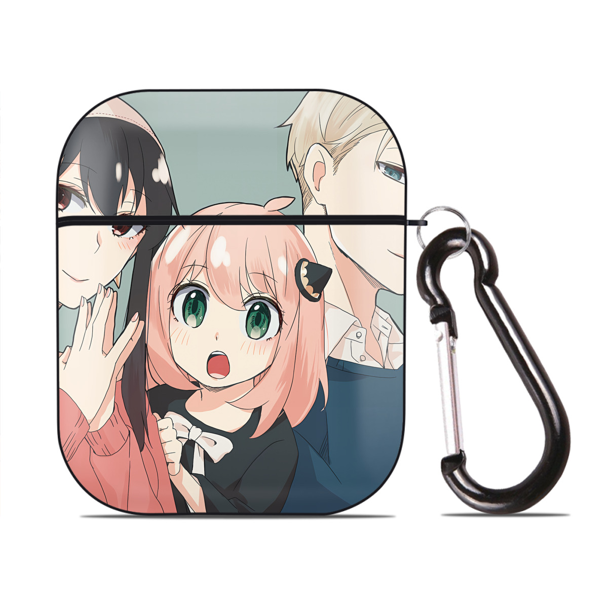 （画像用） SPY×FAMILY间谍家家酒 AirPods 第2世代保護ケース ハードシェル ブラック 耐衝撃・防指紋・カラビナ付き