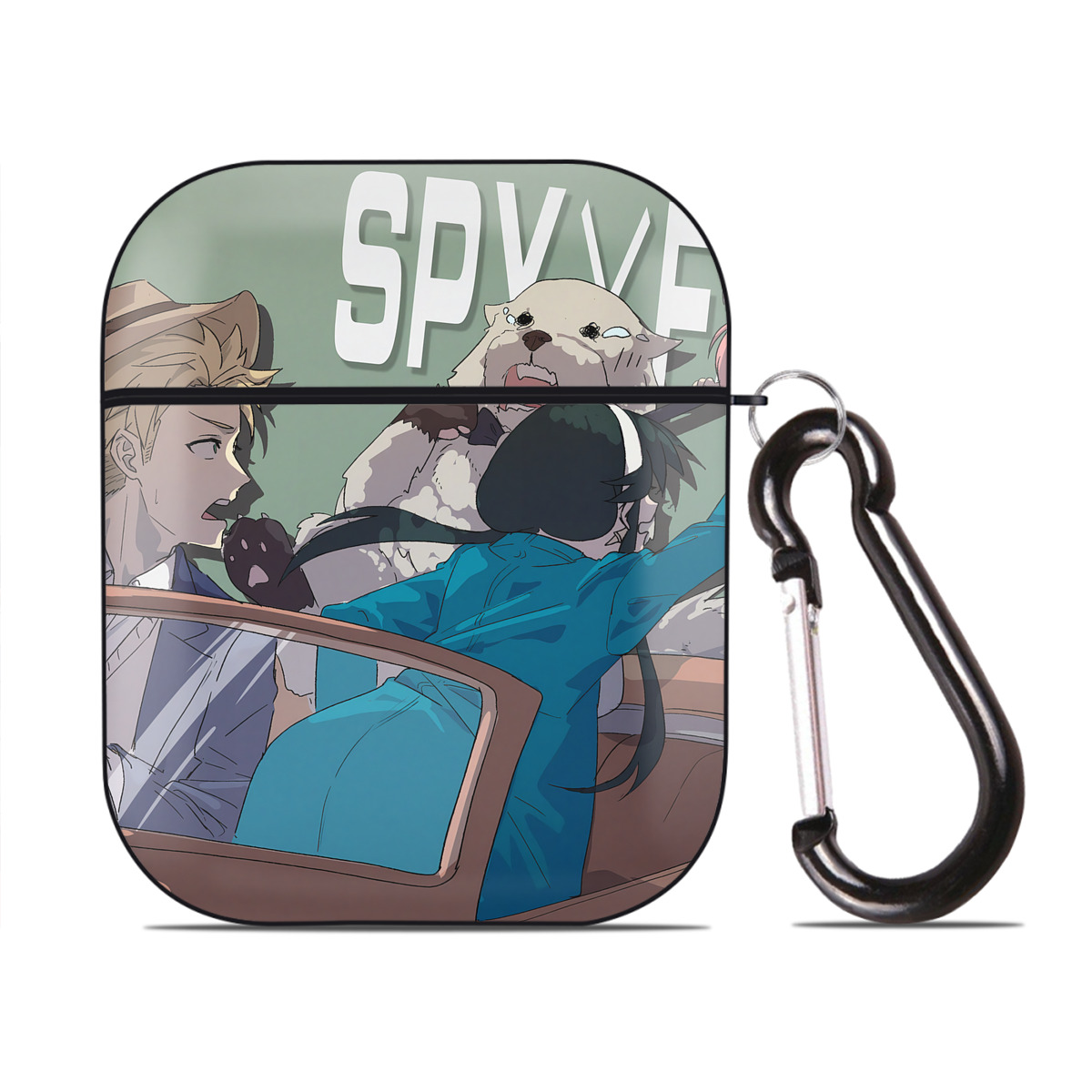 （画像用） SPY×FAMILY间谍家家酒 AirPods 第2世代保護ケース ハードシェル ブラック 耐衝撃・防指紋・カラビナ付き