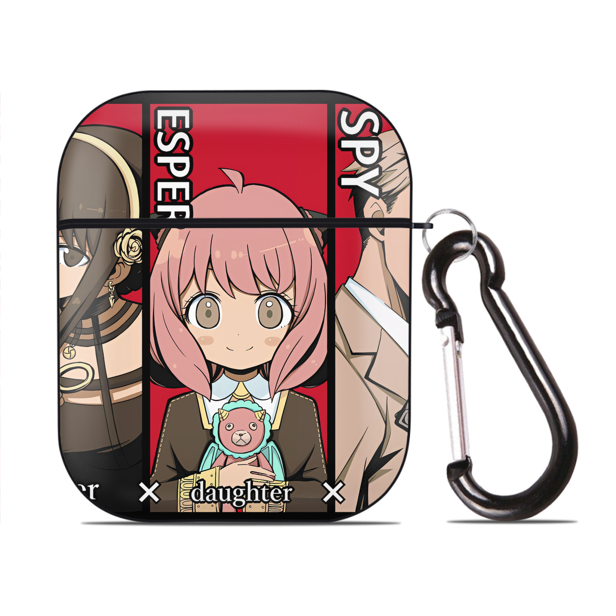 （画像用） SPY×FAMILY间谍家家酒 AirPods 第2世代保護ケース ハードシェル ブラック 耐衝撃・防指紋・カラビナ付き