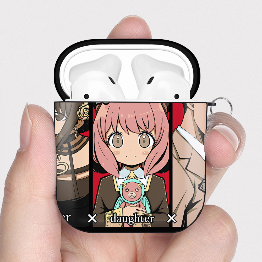 （画像用） SPY×FAMILY间谍家家酒 AirPods 第2世代保護ケース ハードシェル ブラック 耐衝撃・防指紋・カラビナ付き