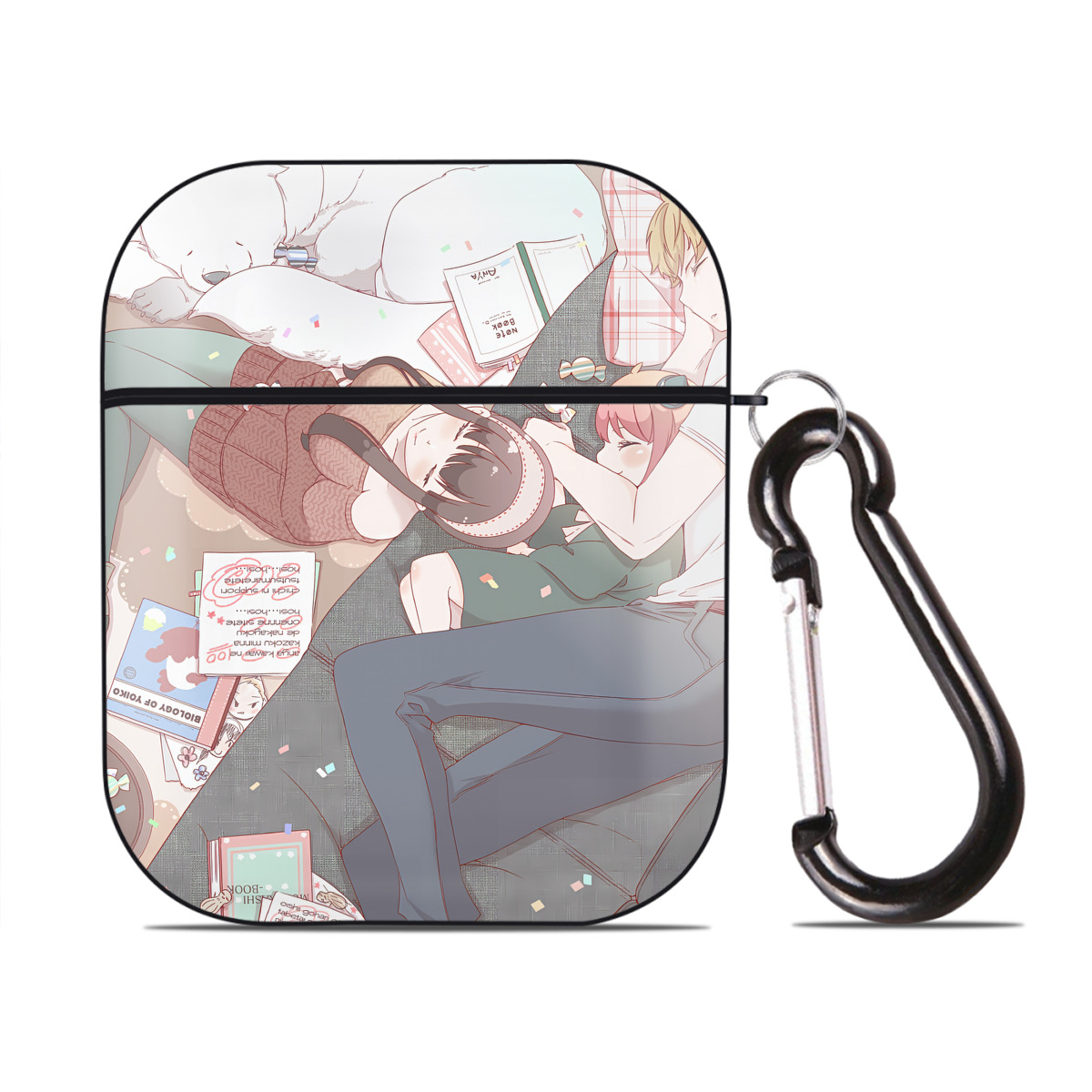 （画像用） SPY×FAMILY间谍家家酒 AirPods 第2世代保護ケース ハードシェル ブラック 耐衝撃・防指紋・カラビナ付き