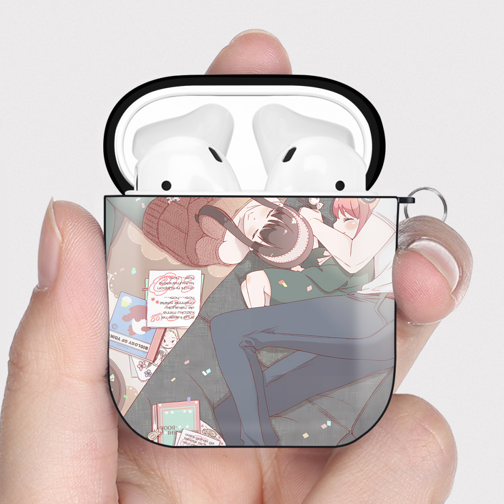 （画像用） SPY×FAMILY间谍家家酒 AirPods 第2世代保護ケース ハードシェル ブラック 耐衝撃・防指紋・カラビナ付き