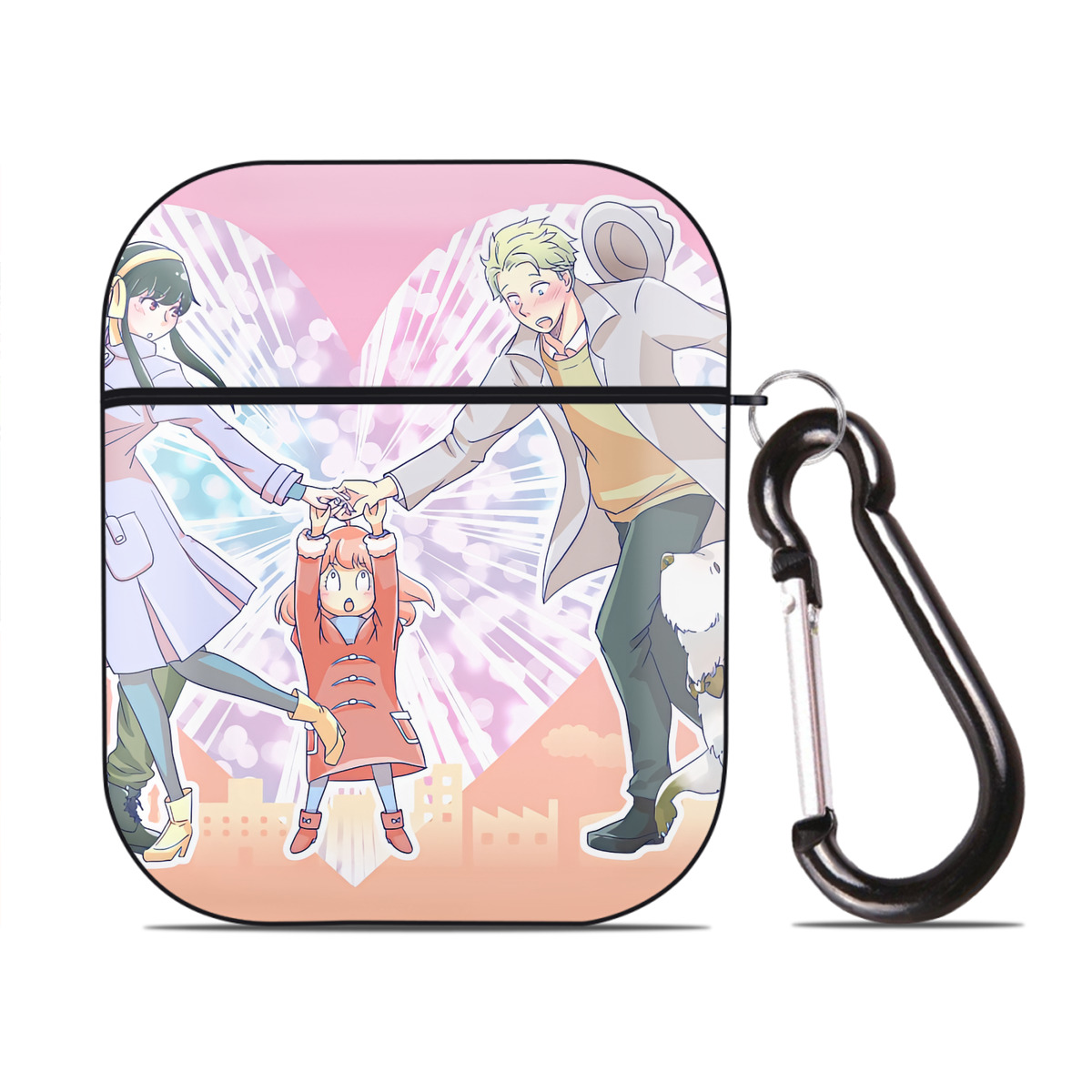 （画像用） SPY×FAMILY间谍家家酒 AirPods 第2世代保護ケース ハードシェル ブラック 耐衝撃・防指紋・カラビナ付き