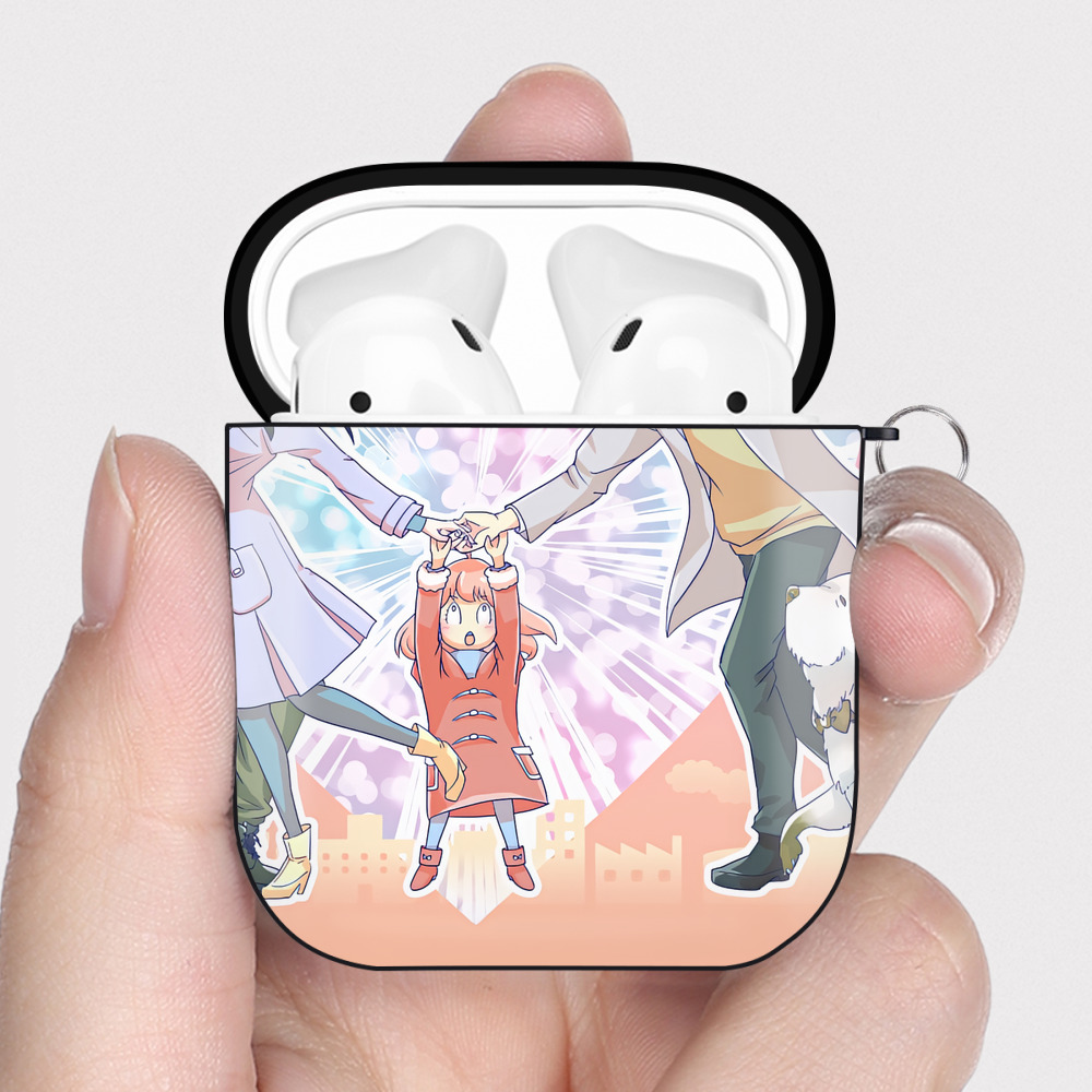 （画像用） SPY×FAMILY间谍家家酒 AirPods 第2世代保護ケース ハードシェル ブラック 耐衝撃・防指紋・カラビナ付き