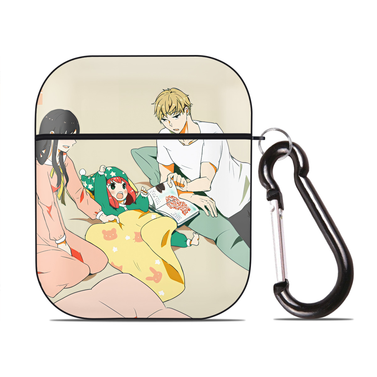 （画像用） SPY×FAMILY间谍家家酒 AirPods 第2世代保護ケース ハードシェル ブラック 耐衝撃・防指紋・カラビナ付き