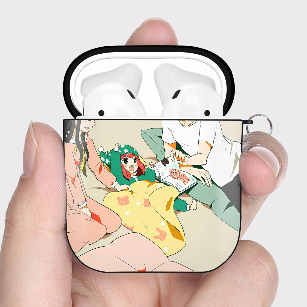 （画像用） SPY×FAMILY间谍家家酒 AirPods 第2世代保護ケース ハードシェル ブラック 耐衝撃・防指紋・カラビナ付き