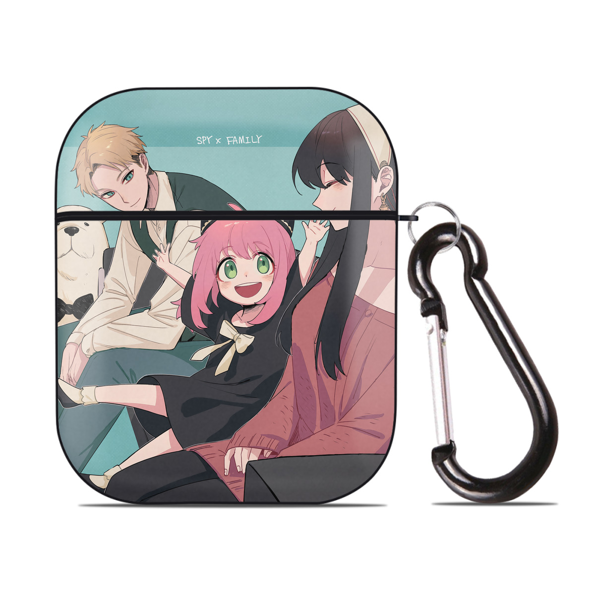 （画像用） SPY×FAMILY间谍家家酒 AirPods 第2世代保護ケース ハードシェル ブラック 耐衝撃・防指紋・カラビナ付き