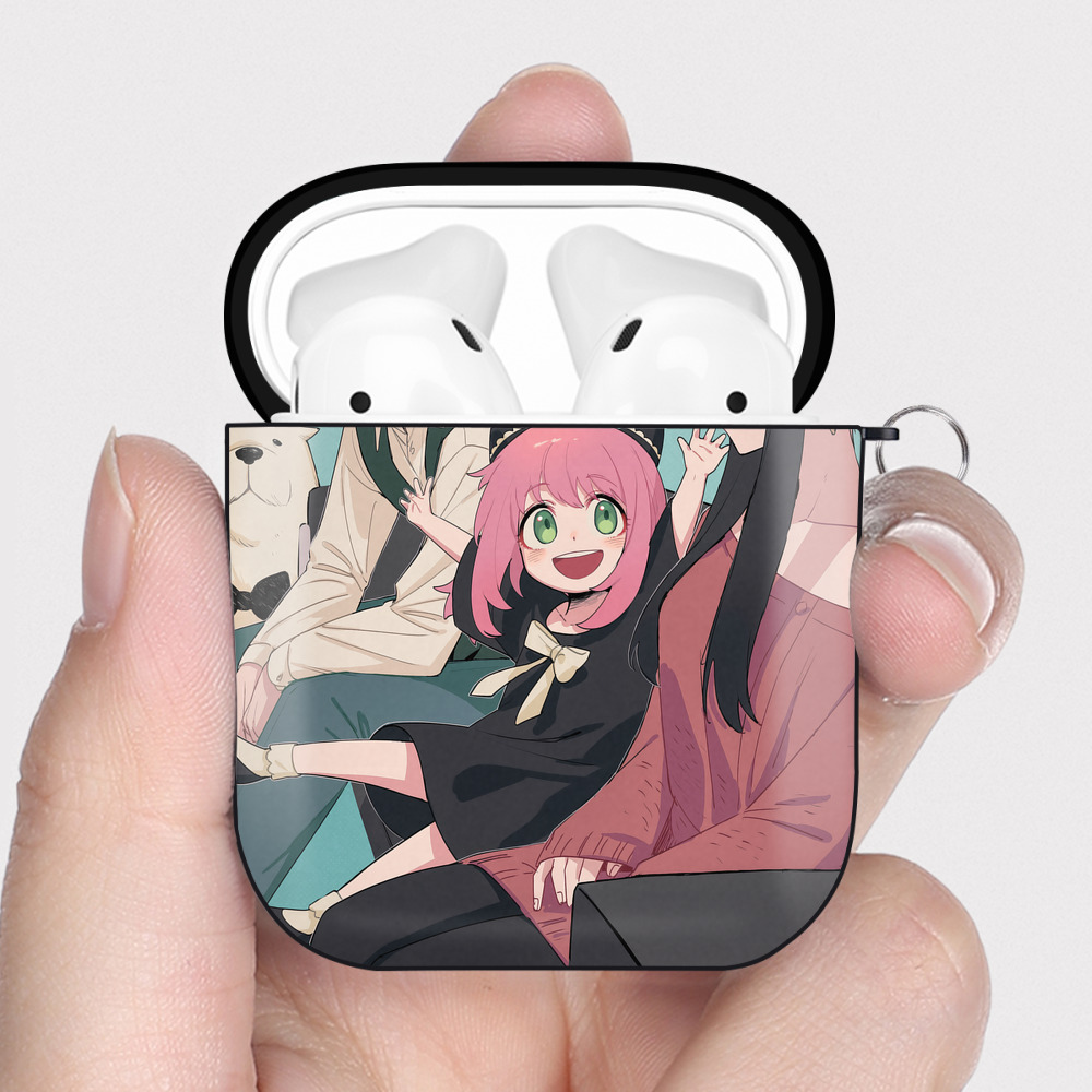 （画像用） SPY×FAMILY间谍家家酒 AirPods 第2世代保護ケース ハードシェル ブラック 耐衝撃・防指紋・カラビナ付き