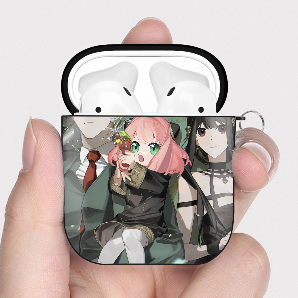 （画像用） SPY×FAMILY间谍家家酒 AirPods 第2世代保護ケース ハードシェル ブラック 耐衝撃・防指紋・カラビナ付き