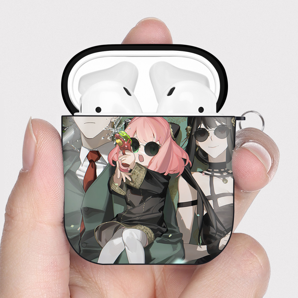 （画像用） SPY×FAMILY间谍家家酒 AirPods 第2世代保護ケース ハードシェル ブラック 耐衝撃・防指紋・カラビナ付き