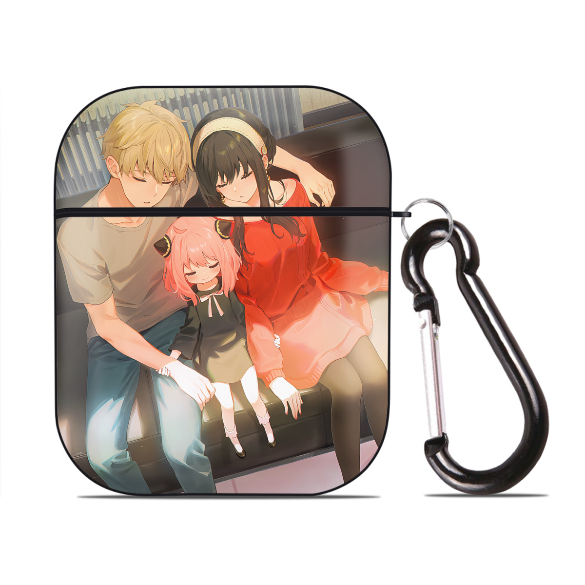 （画像用） SPY×FAMILY间谍家家酒 AirPods 第2世代保護ケース ハードシェル ブラック 耐衝撃・防指紋・カラビナ付き