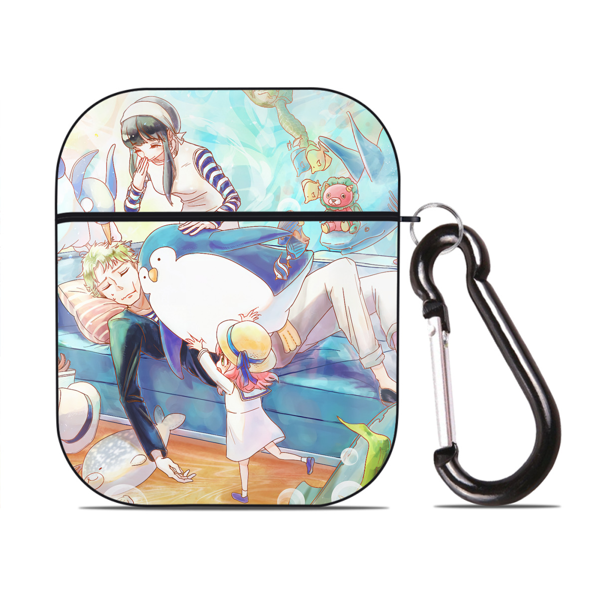 （画像用） SPY×FAMILY间谍家家酒 AirPods 第2世代保護ケース ハードシェル ブラック 耐衝撃・防指紋・カラビナ付き