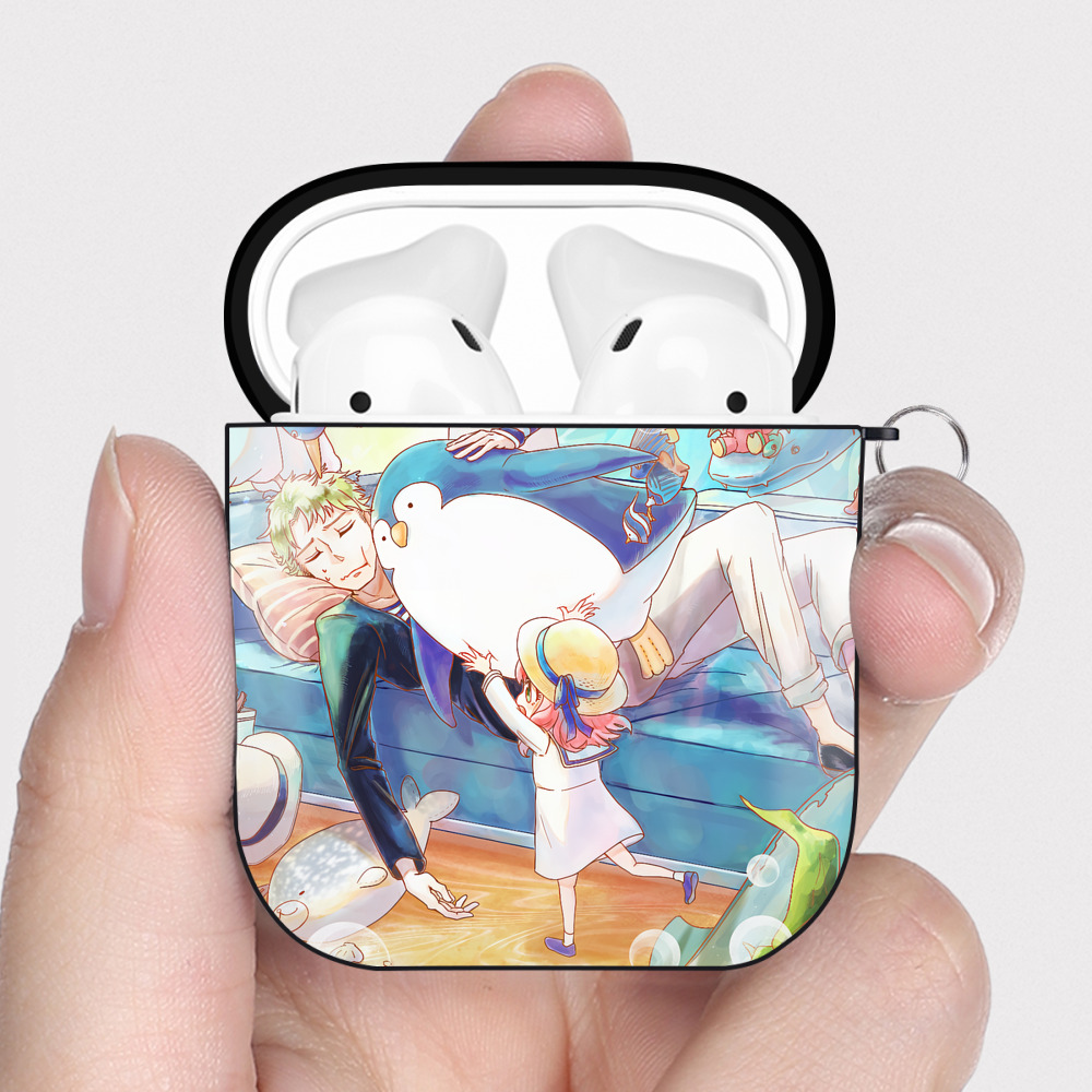 （画像用） SPY×FAMILY间谍家家酒 AirPods 第2世代保護ケース ハードシェル ブラック 耐衝撃・防指紋・カラビナ付き