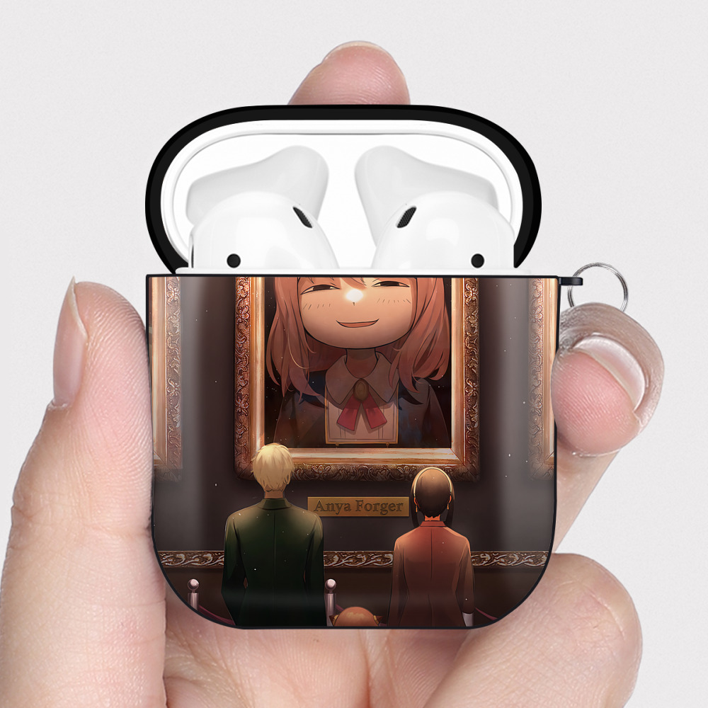 （画像用） SPY×FAMILY间谍家家酒 AirPods 第2世代保護ケース ハードシェル ブラック 耐衝撃・防指紋・カラビナ付き