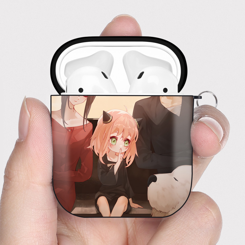 （画像用） SPY×FAMILY间谍家家酒 AirPods 第2世代保護ケース ハードシェル ブラック 耐衝撃・防指紋・カラビナ付き